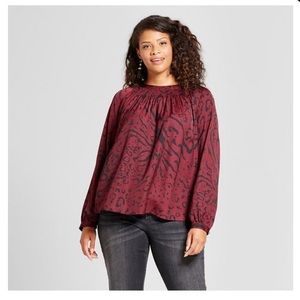 AVA & VIV | Smock Neck Top | Burgundy | 2X